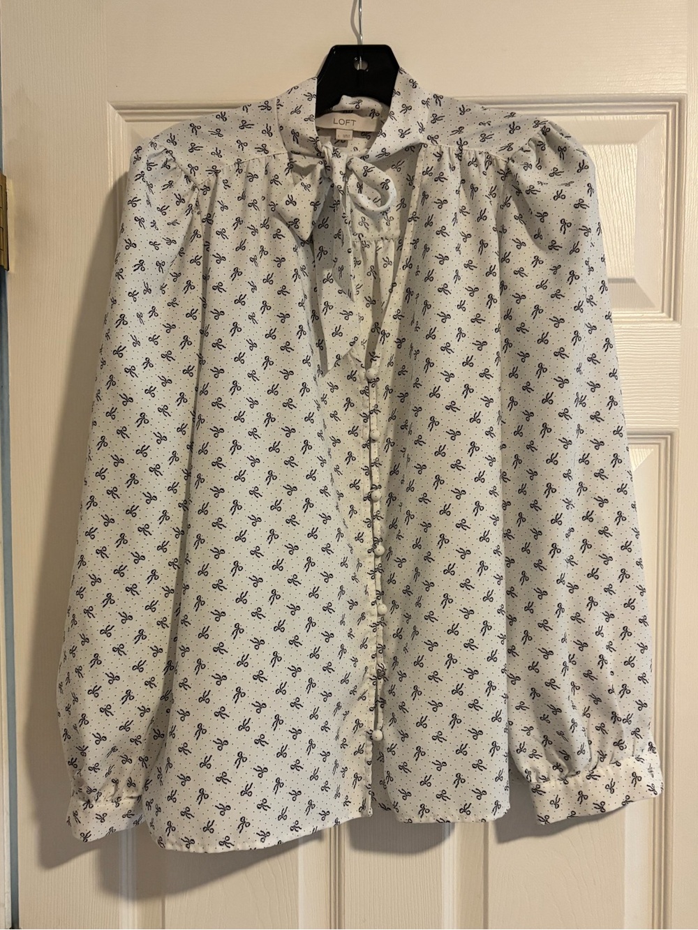 LOFT White Blouse with Black Bow Motif